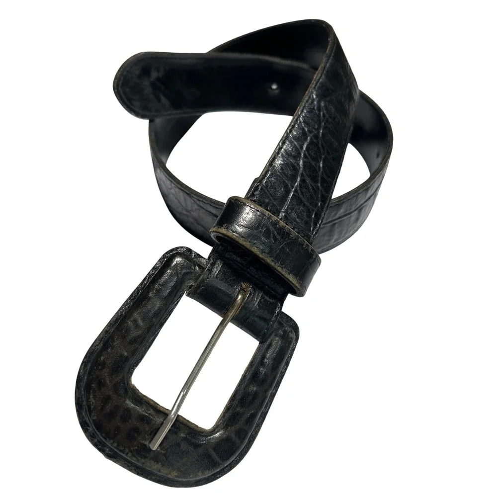 A. Brod Vintage Big Buckle Crocodile Embossed Leather Belt‎ Made in USA 23